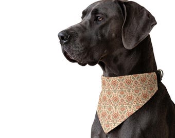 Terracotta Folk Floral Dog Bandana, Over the Collar Boho Scarf
