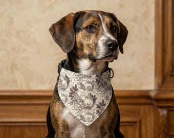 Vintage Toile Dog Bandana Collar | French Country Blue Adjustable No Tie Pet Scarf | Cottagecore Dog Mom Gift