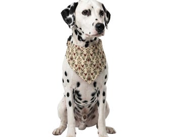 Folk Floral Tapestry Dog Bandana, Over the Collar Clip-On, Winter Holiday Scarf