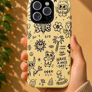 Doodle Phone Case | Kawaii Hand Drawn Phone Cover | Cute Good Vibes Design