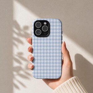 Blue Gingham Phone Case | Preppy Phone Cover | Cottagecore Phone Case | Soft Blue Checkered Design