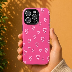 Hot Pink Heart Phone Case | Minimalist Heart Pattern Phone Cover | Coquette Girly Design