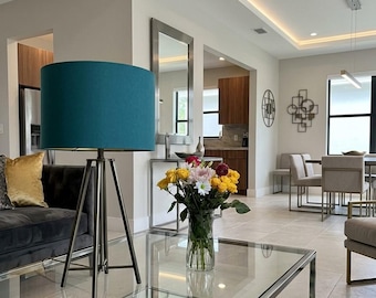 Large Drum Style Teal Lampshade With Silver Hardware-LOCAL PICKUP ONLY-Palm Coast, Florida