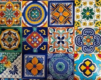 25 Handmade Mexican Talavera Tiles 6x6 Inch Assorted for Decor