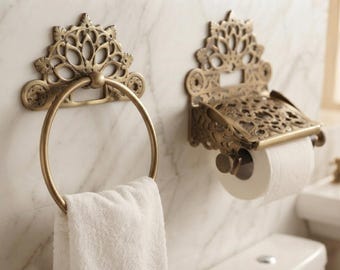 Victorian Towel Ring and Toilet Paper Holder Set Handmade Bathroom Hardware