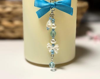 Blue Beaded Phone Charm, Water Bottle Charm, Handmade Bag Charm, Coastal Aesthetic Accessory, Cute Blue Charm, Gift for Her