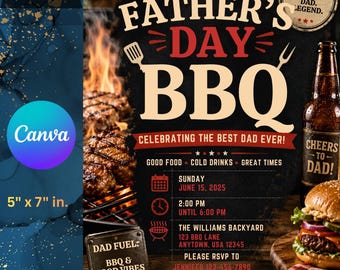 Geanimeerde uitnodigingssjabloon voor Vaderdag, bewerkbaar in canvas, barbecue in de achtertuin, digitale download voor papa BBQ-feest