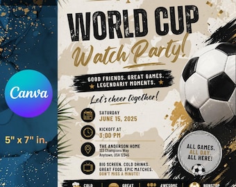 Sjabloon uitnodiging WK horloge-feestje bewerkbaar in canvas, Soccer Watch-feestje uitnodigen, FIFA voetbal kijkfeest digitale download