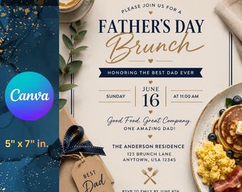 Vaderdagbrunch uitnodigingssjabloon, uitnodiging moderne familiebijeenkomst (digitale download)