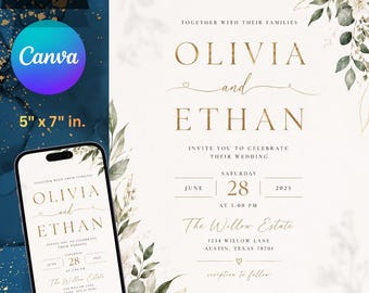 Editable Wedding Invitation Template, Canva Wedding Invitation, Animated Wedding Invite, Minimalist Wedding Invitation, Digital Download