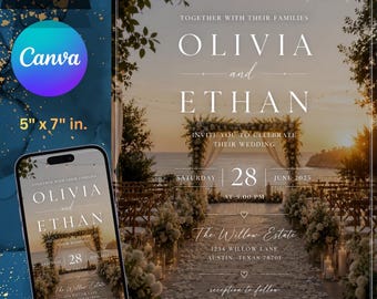 Editable Wedding Invitation Template Canva, Animated Wedding Invite, Elegant Minimalist Wedding Invitation, Digital Download