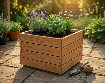 Jardinera de madera hecha a mano para hierbas y flores / Jardinera pequeña moderna / Jardinera resistente para patio o balcón (Descarga en PDF)