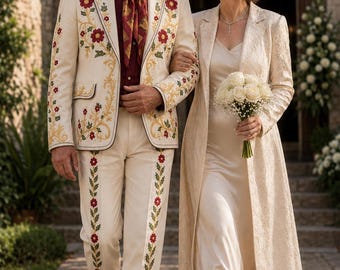 Floral Embroidered Cowboy Suit, Luxury Rodeo Suit, Custom Country Wedding Suit, Nashville Stage Outfit, Bespoke Western Wear