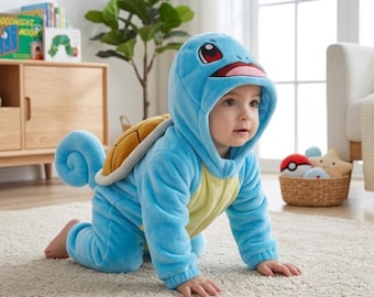 Costume da neonato tartaruga blu anime, tutina morbida in pile, costume da neonato maschio, graziosa tutina per neonati per Halloween e servizi fotografici