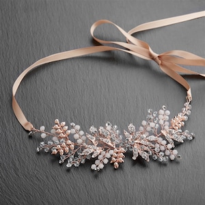 Rose Gold, Silver, Gold Headband Vine Floral Leaf Motif. Clear and Opal Crystals. Bride, Bridesmaid, Prom or Jr.  Free Domestic Shipping!