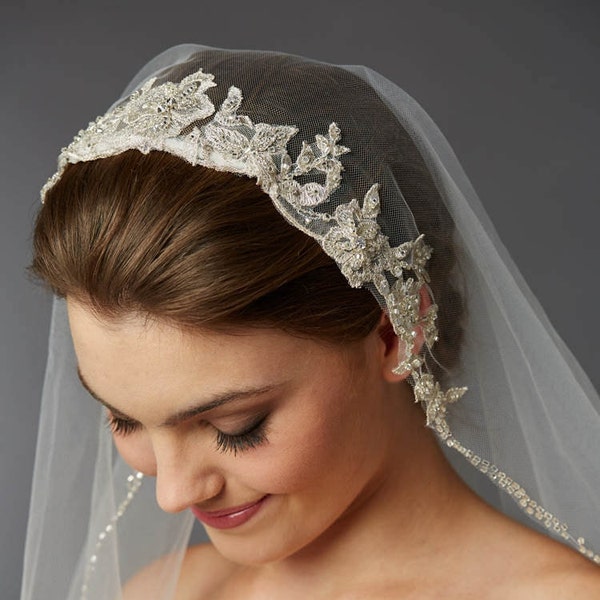 Long Ivory Shimmering Wedding/Bridal Veil with Beaded Edge - FREE DOMESTIC SHIPPING!