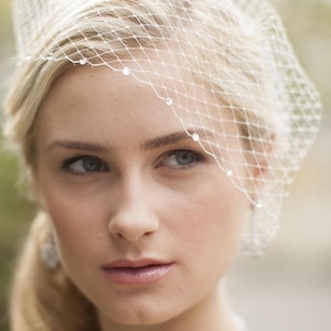 Vintage French Net Veil with Swarovski Crystals! White or Ivory. (Short Birdcage Length)  FREE DOMESTIC SHIPPING!