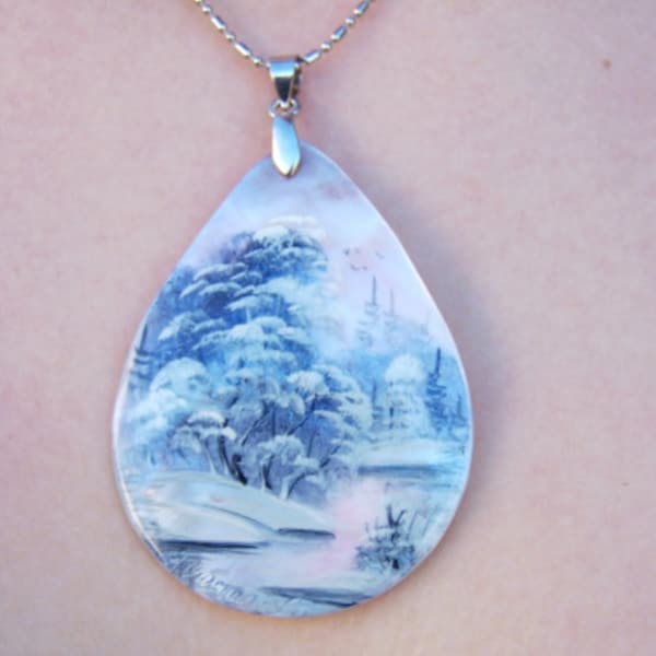 Mother of Pearl Shell Pendant- Handpainted  FREE DOMESTIC SHIPPING!