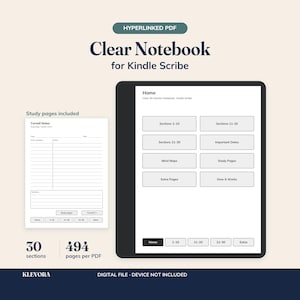 Kindle Scribe Notebook Template, Hyperlinked 30-Section PDF, Undated, with Study Pages
