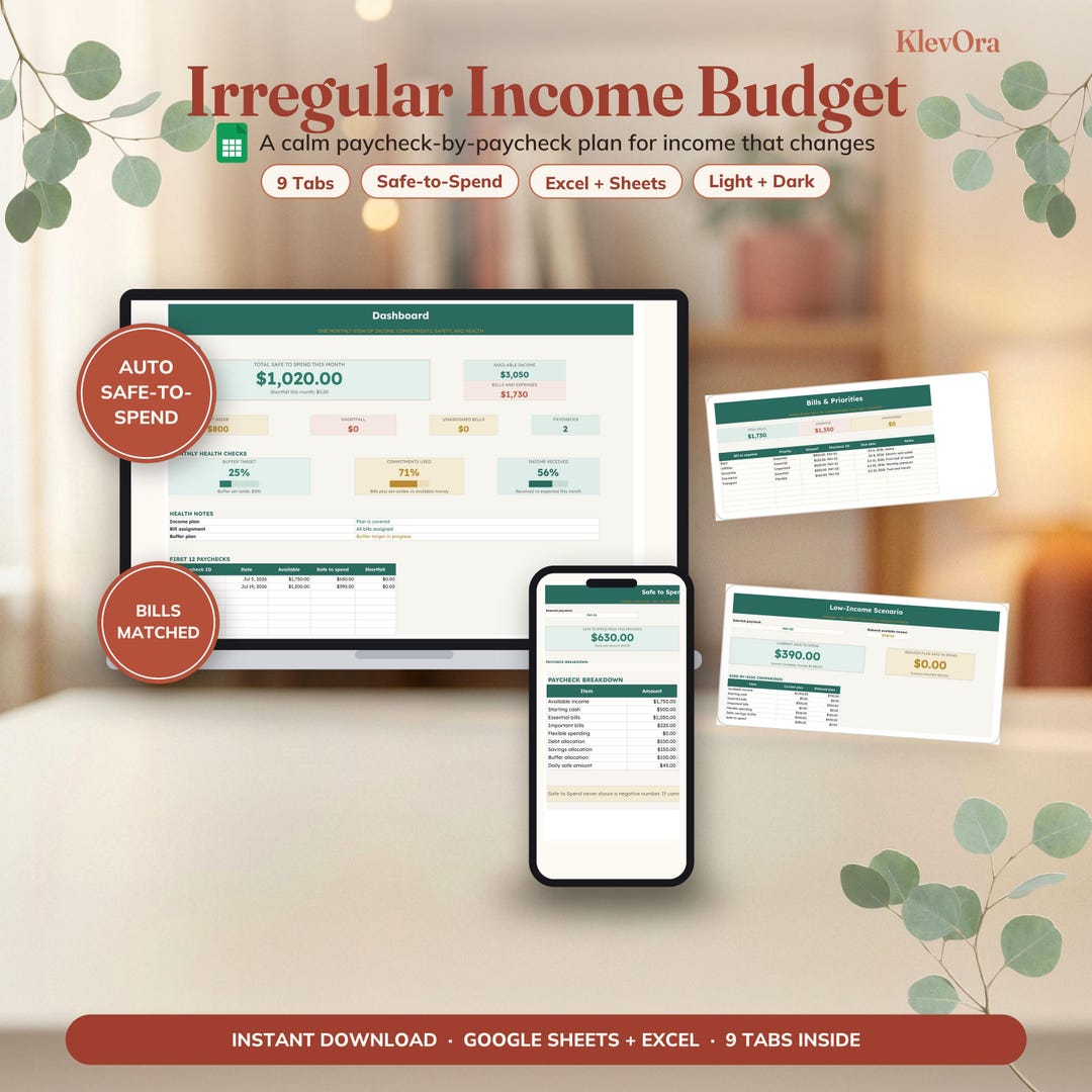 Safe Income Irregular Income Budget Google Sheets, Safe-to-spend Planner - Etsy
