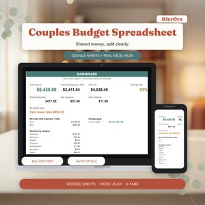 Couples Budget Spreadsheet Google Sheets and Excel, Bill Splitter & Shared Expenses