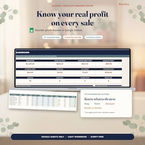 Återförsäljark Google Sheets, lagerförsäljning och nettovinstspårare för Poshmark eBay Depop