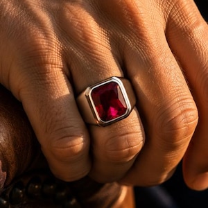 Mens Signet Ring, Red Stone Ring, Stainless Steel Ring, Statement Ring, Gift For Him