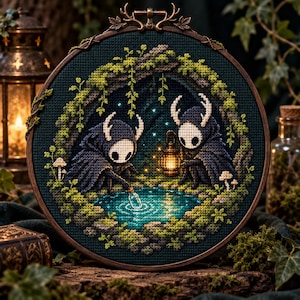 Forest Spirits Cross Stitch Pattern, Fantasy Cave Embroidery Design