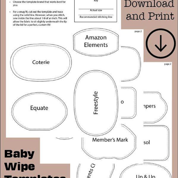 Baby Wipe Bag Cut-Out Templates for Diaper Clutch, Wipes Pouch