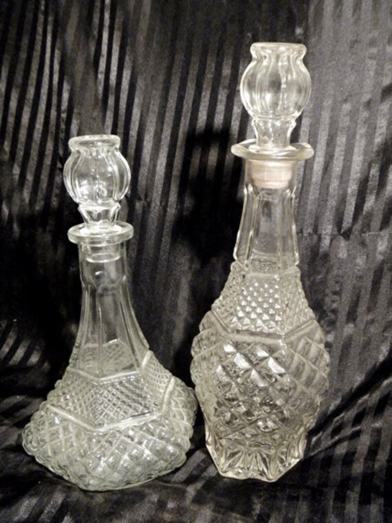 Items similar to 2 large antique glass Decanter bottles / cut glass