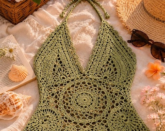 Patroon gehaakt haltertopje, boho-mandala kanten tanktop-tutorial (pdf-download)