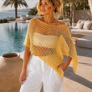 Mönster för virkad poncho, sommarponcho i mesh i PDF-format, draperad virkad överdel, mönster för bohemisk strandtopp, handledning för enkel handledning för treblevirkad poncho