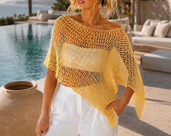 Modello di poncho all'uncinetto, poncho estivo in rete PDF, coprispalle drappeggiato all'uncinetto, modello di top da spiaggia boho, tutorial facile per poncho all'uncinetto a maglia alta