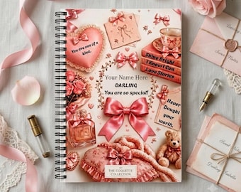 Personalized Spiral Notebook, Aesthetic Pink Floral Journal, Romantic Stationery for Her, Customized Affirmation Planner, Cute Office Gift