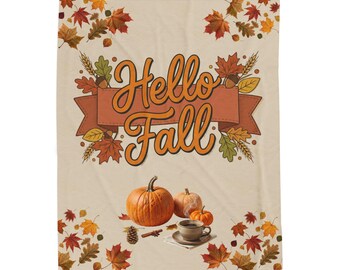 Cozy Fall Blanket, Velveteen Plush Throw Blanket, Cute Autumn Fleece Blanket, Soft Pumpkin Season Decor, Aesthetic Warm Couch Throw