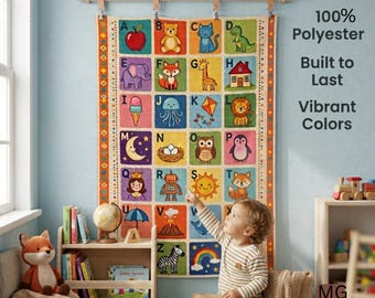Alphabet Wall Tapestry for Classroom Decor | ABC Alphabet Fabric Wall Hanging for Playroom Nursery | Kids School Teacher Background Banner