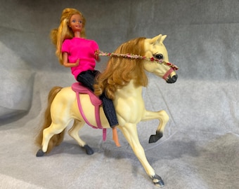 Vintage 1983 Barbie Dream Horse Prancer, Original Saddle, Floral Bridle, Mattel 80s Toy