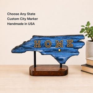 Decoración personalizada del estado, letrero de madera personalizado del estado, adorno para estante del estado, marcador de ciudad natal, regalo de cierre para agente inmobiliario, decoración para inauguración de casa