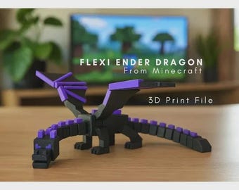 16in Minecraft Ender Dragon Flexi Articulated 3D Printed Figure Dragon Toy