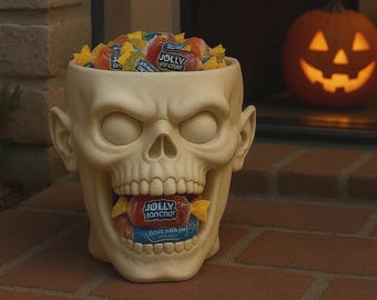 Halloween Skull Candy Bowl Holder - 3D Printed Spooky Ghoul Desk Organizer