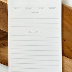 Recipe Notepad | 5.5 x 8.5 Blank Recipe Pages | Cooking and Baking Stationery