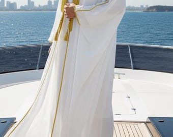 Men's Arabic Kaftan Robe, Gold Embroidery, Traditional Islamic Wedding Outfit