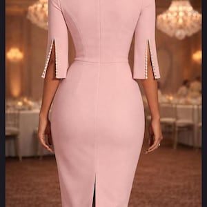 Pearl Split Sleeve Midi Dress | Bateau Neck Bodycon Sheath | Elegant Evening Wedding Guest image 2