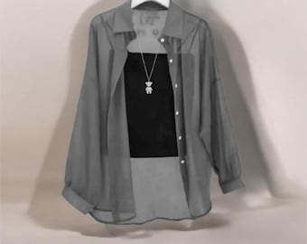 Plus Size Sheer Chiffon Blouse Set, Layered Button Down Top with Cami (1XL-5XL)