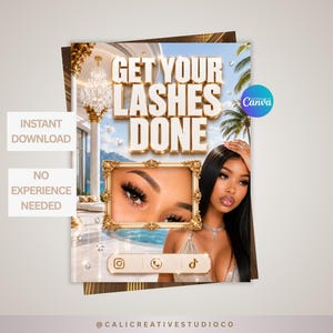 lash tech beauty industry facebook instagram tiktok post template flyer diy easy to edit instant download edit gold mansion luxury design