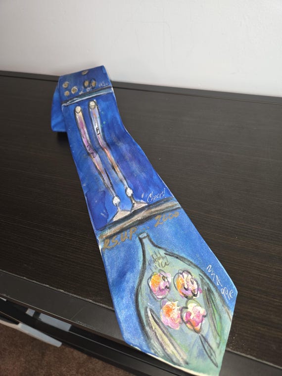 Vintage DeSantis Silk Tie Hand Painted Napa Valley St Helena Millennium 2000 Art