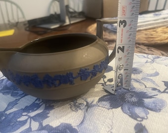 Antique Wedgwood Drabware Creamer, Blue Sprigged Relief, 19th Century