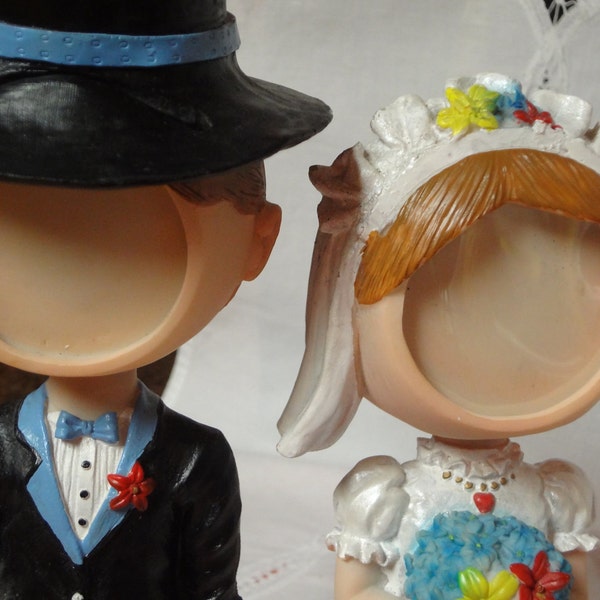 REDUCED, Barn Wedding, Rustic, Kitschy, Rockabilly Wedding, Table decoration, Bobble Heads for Baby Bride and Groom photos