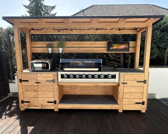Outdoor Küche aus Holz, DIY Bauplan mit Video und 3D Skizze für Grillstation/ Bauanleitung mit Konstruktionsplan inkl. Materialliste