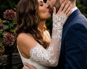 Manches de mariée en dentelle, manches longues de mariée, manches de mariée fleuries, mitaines, manches amovibles en dentelle de Chantilly pour la mariée